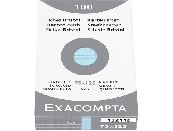 Etui de 100 fiches bristol non perforées carte forte 205 g blanc quadrillé 5x5 format 7,5x12,5 cm, EXACOMPTA —… — vue 3